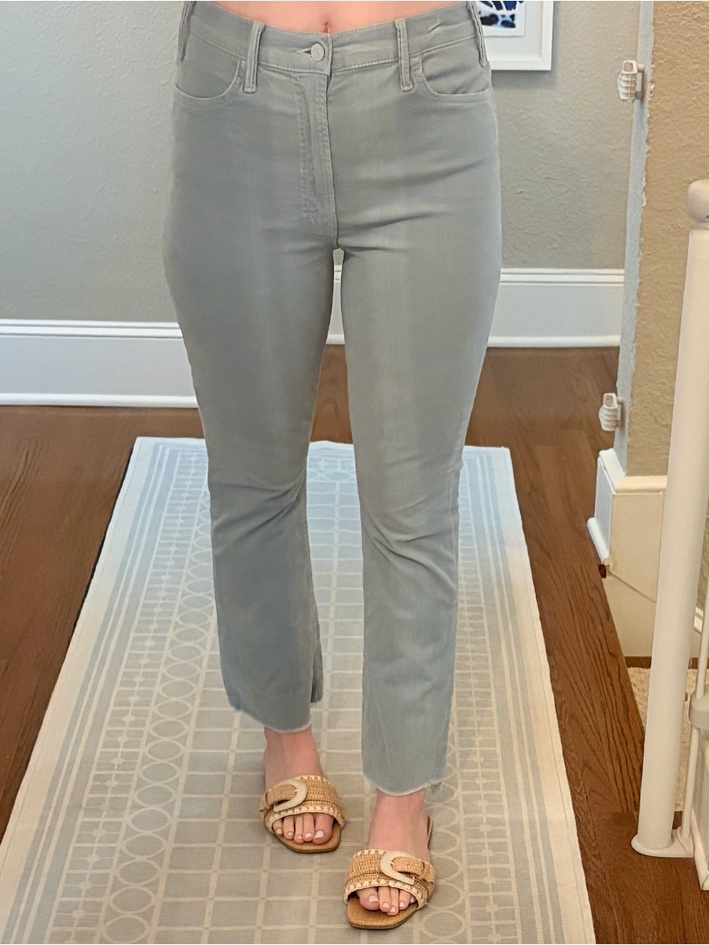 MOTHER The Hustler Ankle Fray Pant in Stone Blue Corduroy Wash